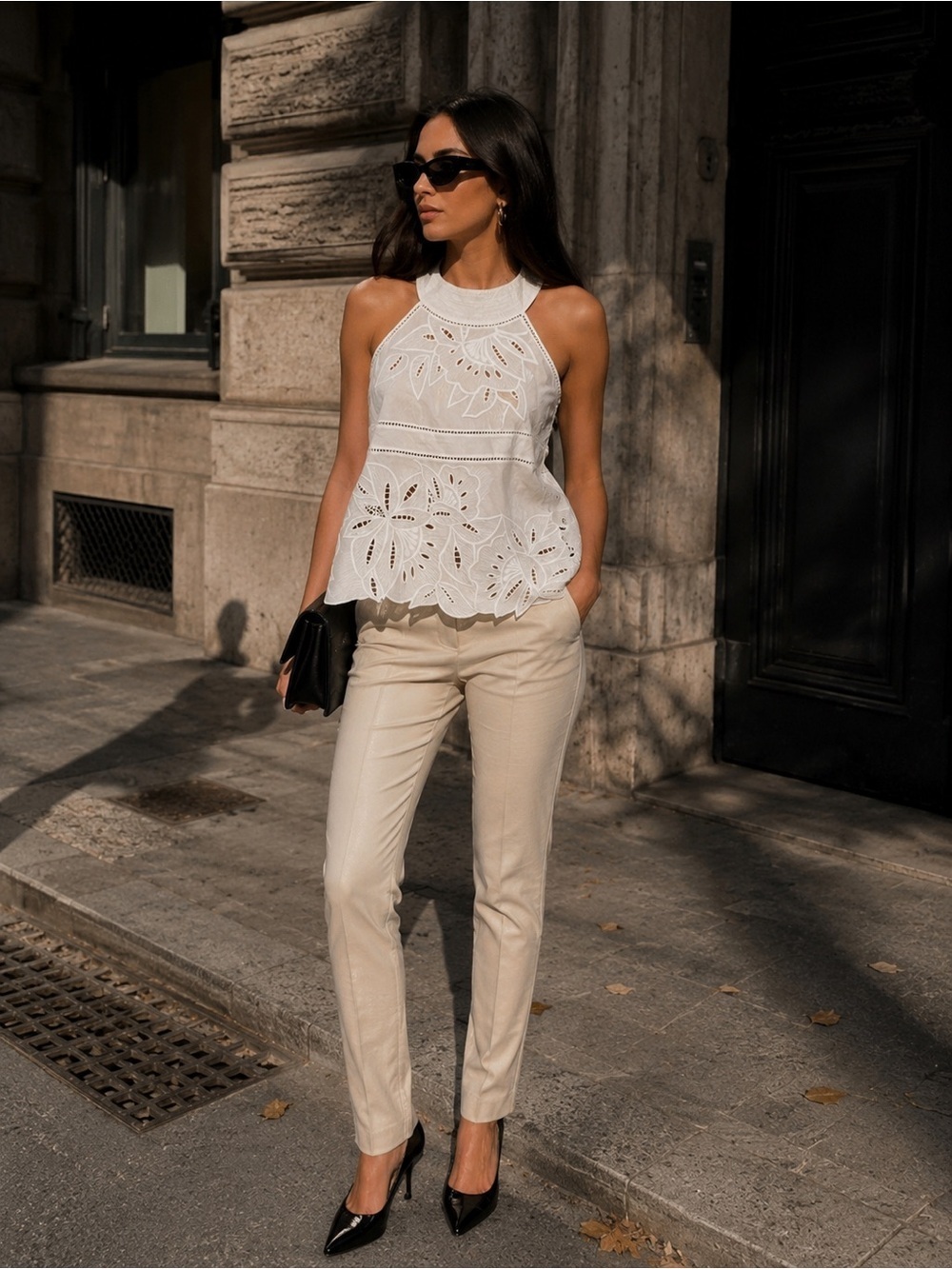 Karen Millen White Floral Cut-Out Blouse size 8